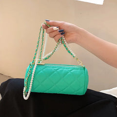 Cylindrical Cowhide Shoulder Bag for Women