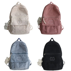 D0LF Corduroy Women Backpack Solid Female Student Schoolbag for Teenage Girl