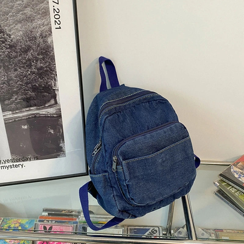 D0LF Women Backpack Vintage Denim School Bookbag Casual Daypack Rucksack