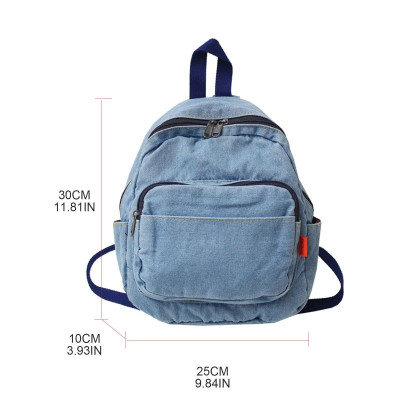 D0LF Women Backpack Vintage Denim School Bookbag Casual Daypack Rucksack