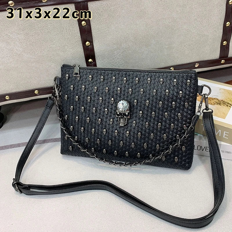 Punk Style Rivet Clutch Bag Skull Purses Large Capacity Satchel