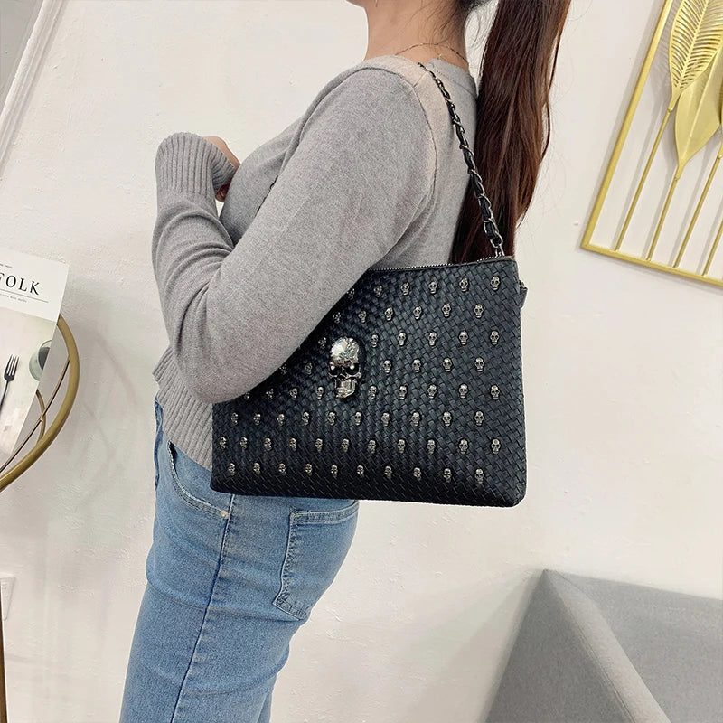 Punk Style Rivet Clutch Bag Skull Purses Large Capacity Satchel