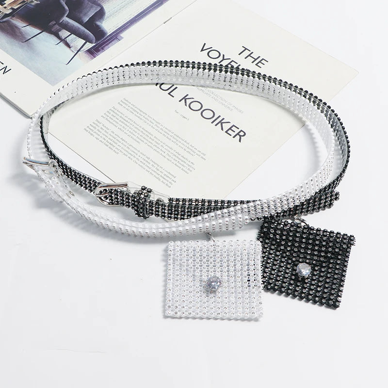Transparent Rhinestone Bag Women Summer Decoration Shirt Dress Belt Bag