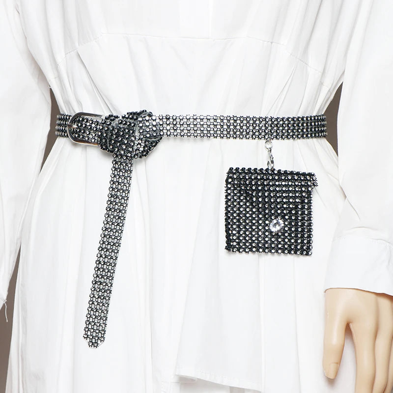 Transparent Rhinestone Bag Women Summer Decoration Shirt Dress Belt Bag