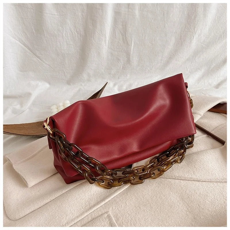DIGERUI Thick Chain PU Leather Shoulder Bags For Women