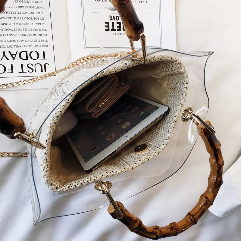 DIGERUI Transparent Shoulder Bag Clear Jelly Handbag Crossbody Bamboo Weave