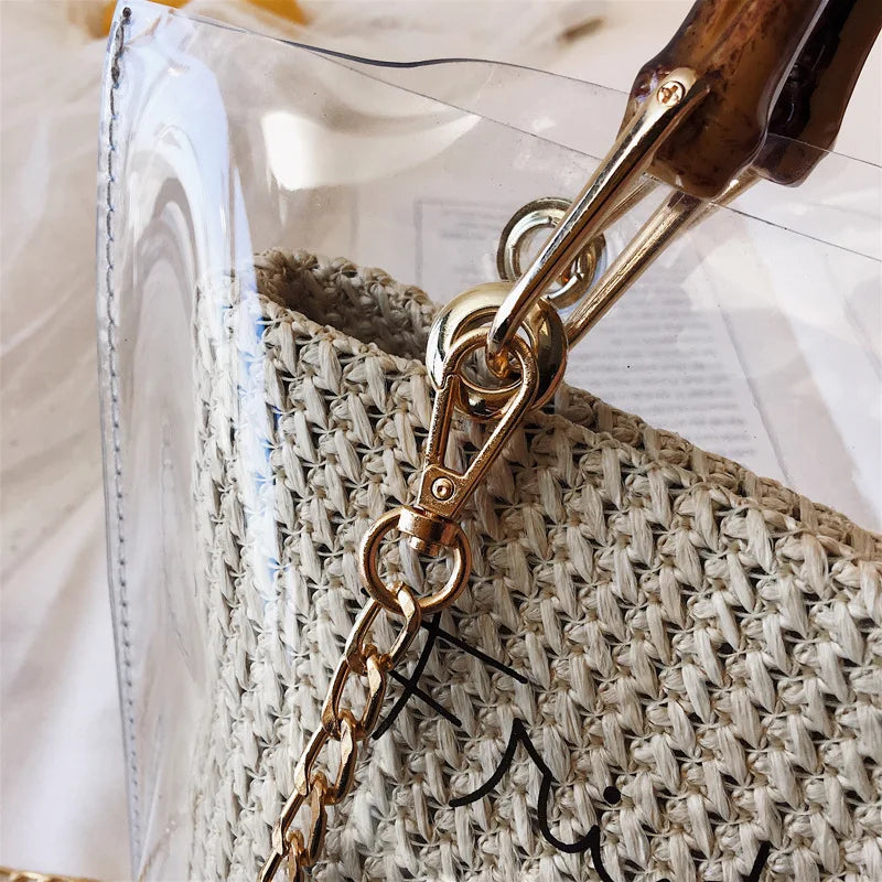 DIGERUI Transparent Shoulder Bag Clear Jelly Handbag Crossbody Bamboo Weave