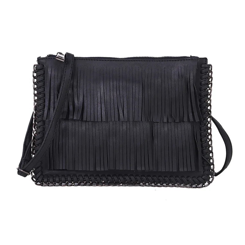 Women Tassel Messenger Bag Chain Weave Clutch Envelope Bag