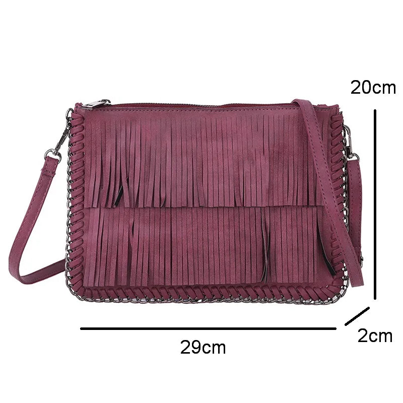 Women Tassel Messenger Bag Chain Weave Clutch Envelope Bag