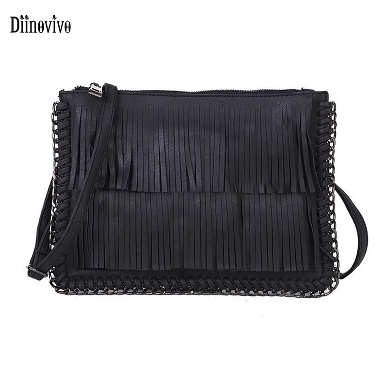 Women Tassel Messenger Bag Chain Weave Clutch Envelope Bag
