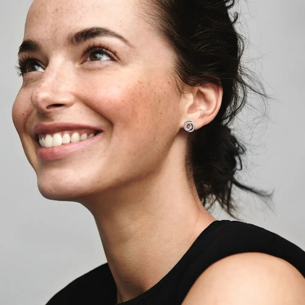 925 Silver Family Always Encircled Stud Earrings Women's Jewelry Gift