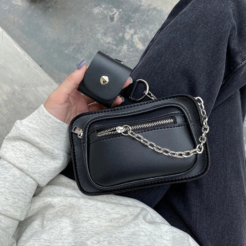 Dark Gothic Mini Square Bag Women Street Chains Crossbody Phone Bags