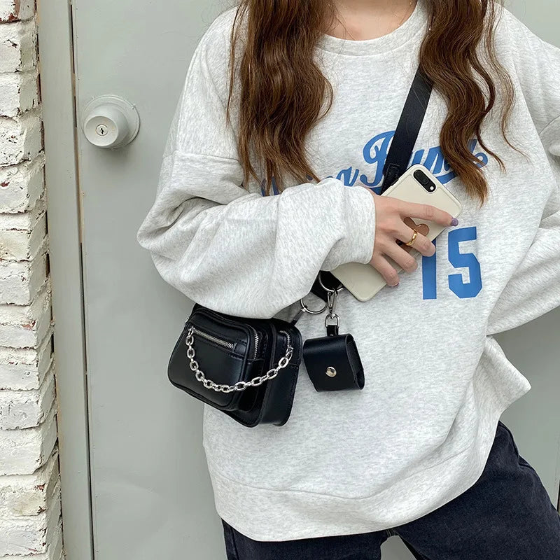 Dark Gothic Mini Square Bag Women Street Chains Crossbody Phone Bags
