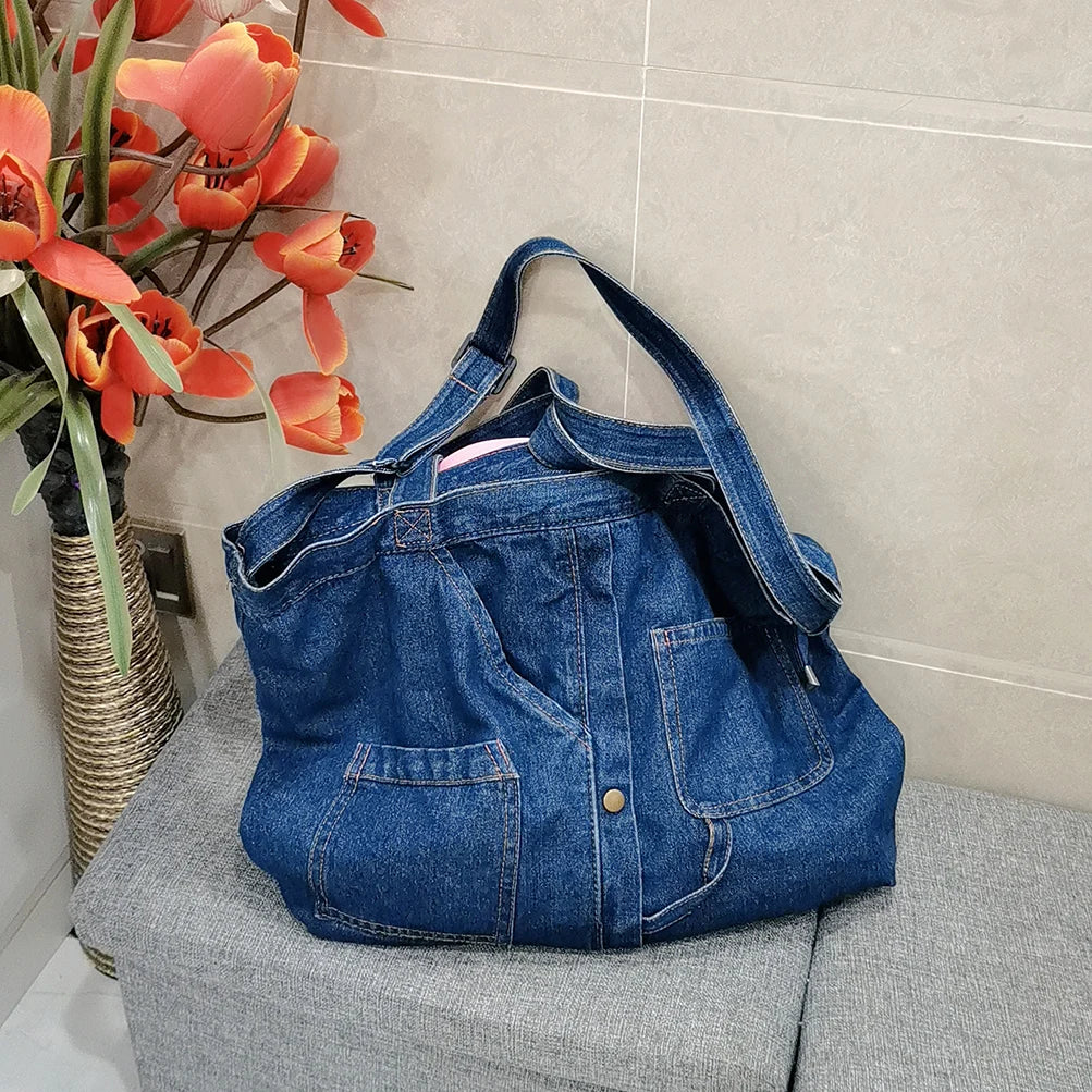 Denim Crossbody Shoulder Bag for Women Large Shopping Bag