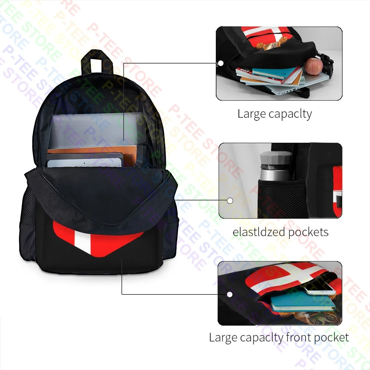 Denmark Flag Belgian Malinoi Dog In Pocket Backpack