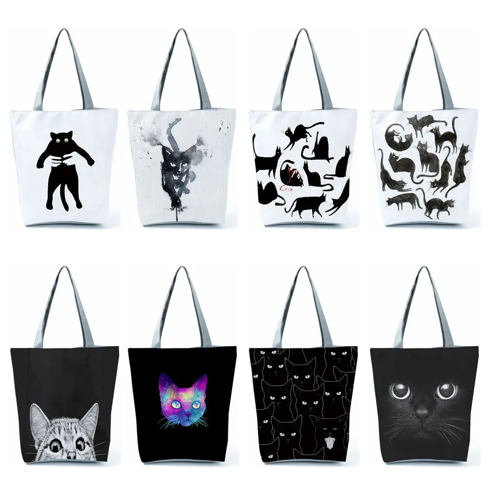 Cat Print Shopper Bag Handbag Reusable Shoulder Beach Bag
