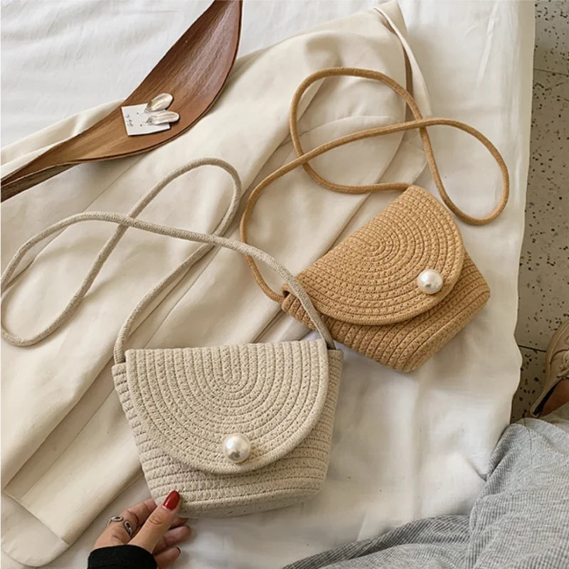 High Straw Small Bucket Bag for Beach Shoulder Bag