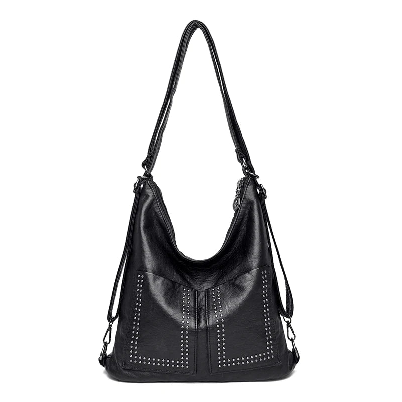 3 IN 1 Rivet Soft PU Leather Shoulder Messenger Bags Large Capacity Women's Hand