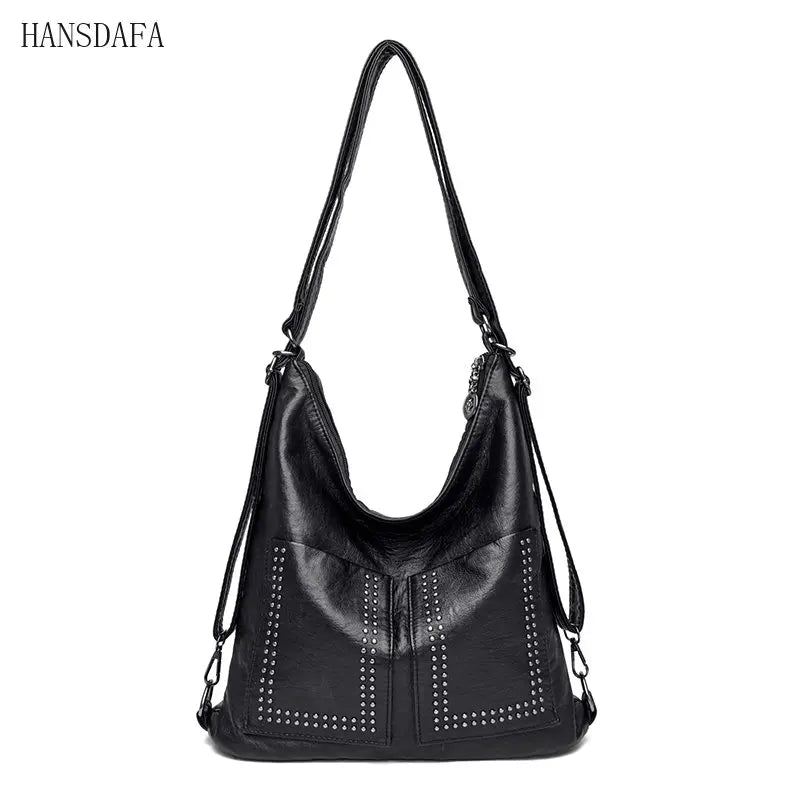 3 IN 1 Rivet Soft PU Leather Shoulder Messenger Bags Large Capacity Women's Hand