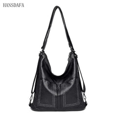 3 IN 1 Rivet Soft PU Leather Shoulder Messenger Bags Large Capacity Women's Hand