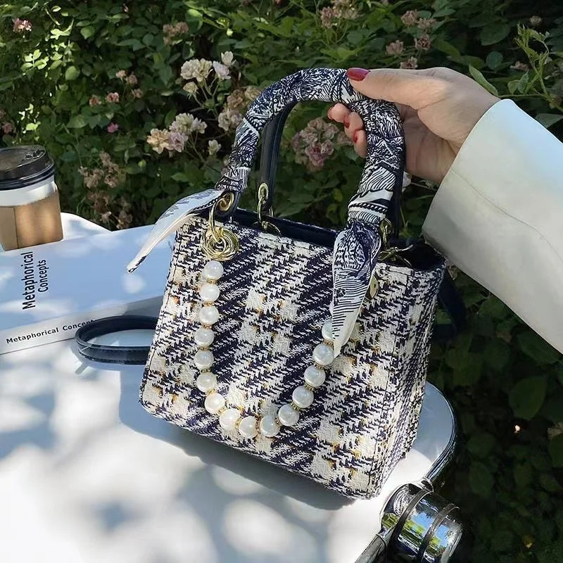 Small Square Handbags Pearl Chain Shoulder Bag