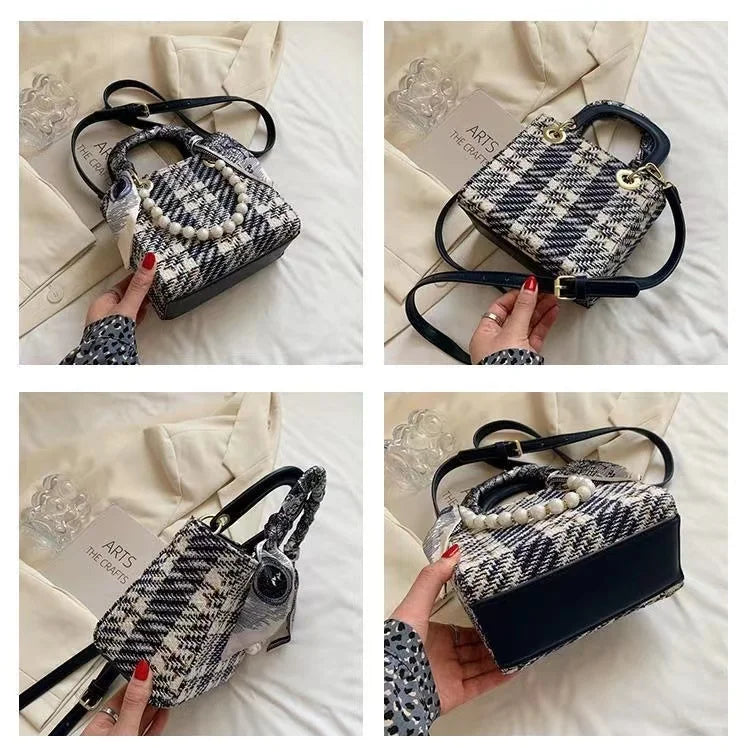 Small Square Handbags Pearl Chain Shoulder Bag