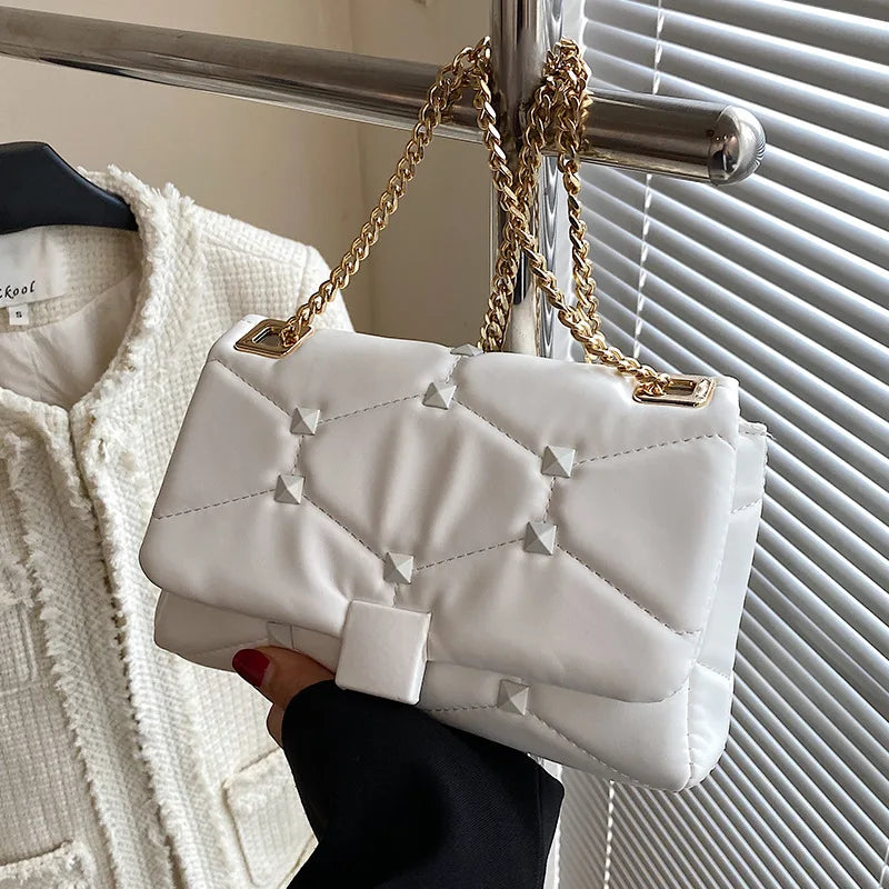 Rivet Thread Handbags for Women Messenger Shoulder Bag