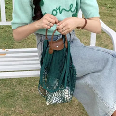 Cotton Mesh Hollow Net Rope Shoulder Bags Summer Basket Bag