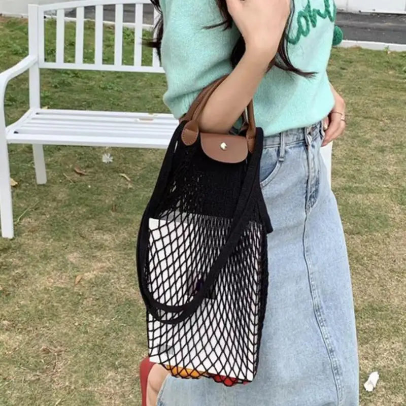 Cotton Mesh Hollow Net Rope Shoulder Bags Summer Basket Bag