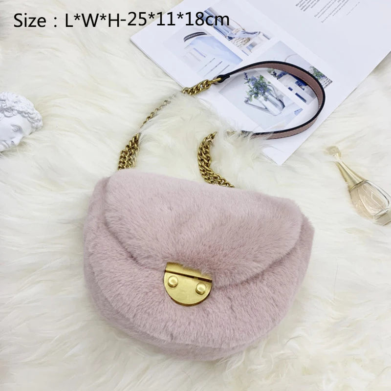 Faux Fur Flap Crossbody Bag Plush Shoulder Winter Shopper Handbag