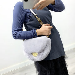 Faux Fur Flap Crossbody Bag Plush Shoulder Winter Shopper Handbag