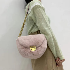 Faux Fur Flap Crossbody Bag Plush Shoulder Winter Shopper Handbag