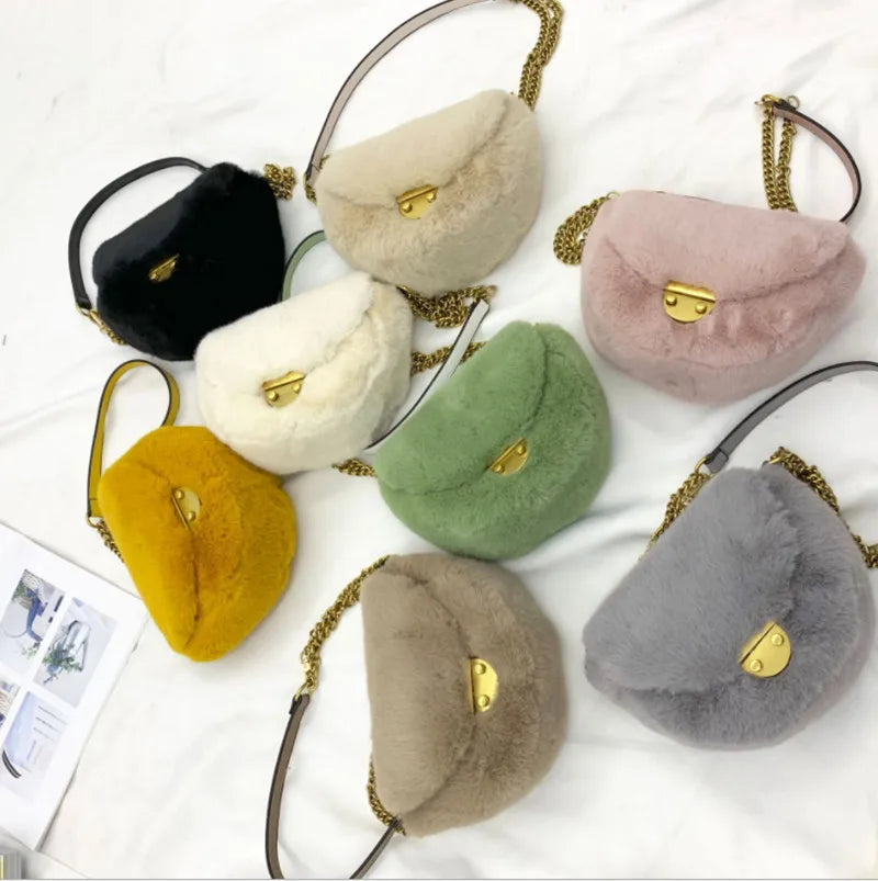 Faux Fur Flap Crossbody Bag Plush Shoulder Winter Shopper Handbag