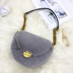 Faux Fur Flap Crossbody Bag Plush Shoulder Winter Shopper Handbag