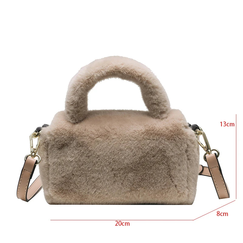 Pink Faux Fur Plush Shoulder Bag Ladys Clutch Purse Soft Fluffy Handle Tote