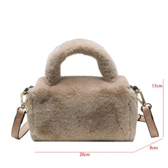 Pink Faux Fur Plush Shoulder Bag Ladys Clutch Purse Soft Fluffy Handle Tote