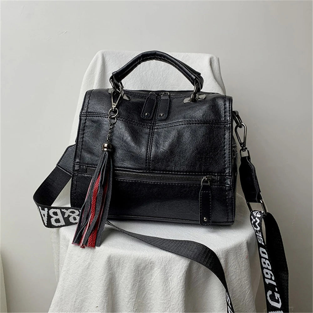 Leather Tassel Women's Shoulder Bag High Ladies Handbag