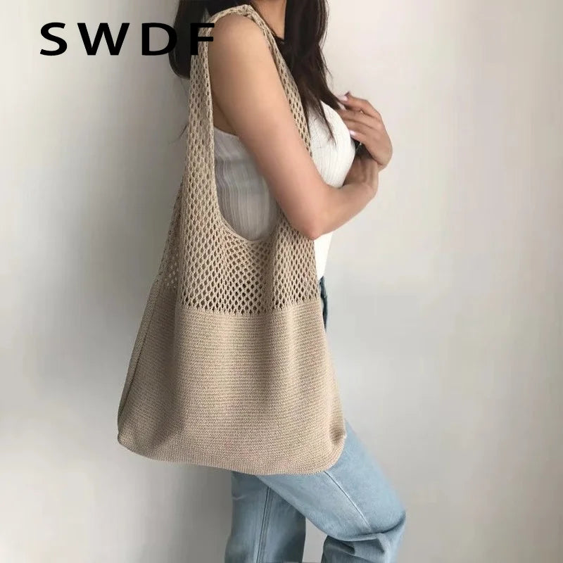 Large Capacity Knitted Handbags Women's Tote Beach Bag