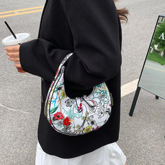 Floral Print Half Moon Shoulder Bags Women Clutch Purses
