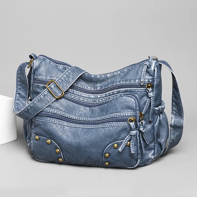 Women's Multi-Pocket Crossbody Bag Soft Leather Purse Handbag