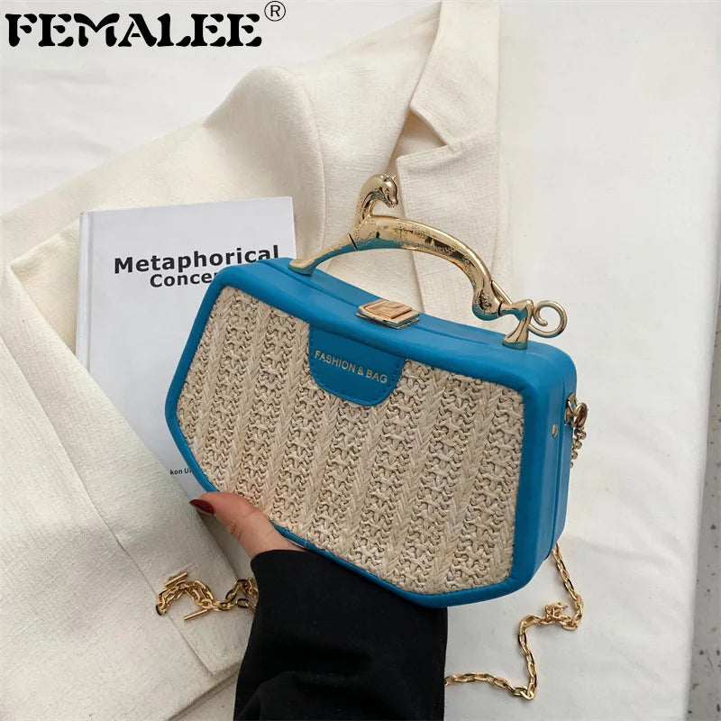 Patchwork Straw Woven Shoulder Messenger Purses Panelled Bags