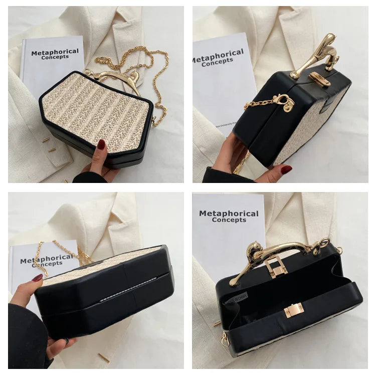 Patchwork Straw Woven Shoulder Messenger Purses Panelled Bags