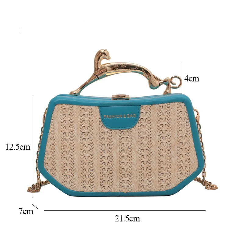 Patchwork Straw Woven Shoulder Messenger Purses Panelled Bags