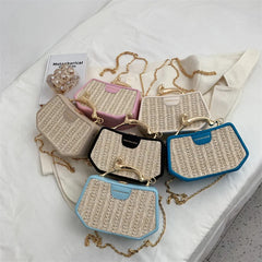 Patchwork Straw Woven Shoulder Messenger Purses Panelled Bags