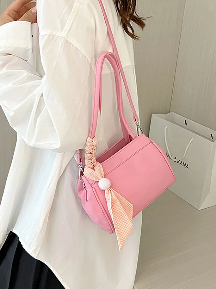 Solid Small Female Bag Top Handle Scarf Women's Bag Shoulder Handbags