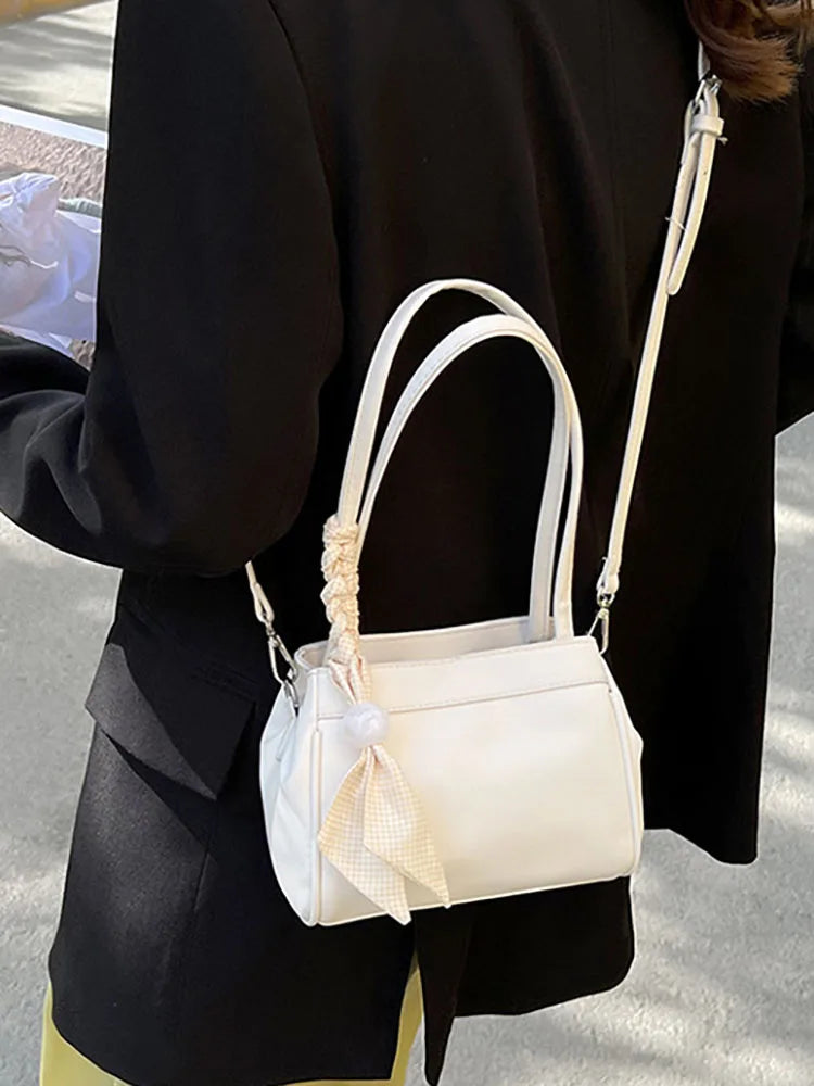 Solid Small Female Bag Top Handle Scarf Women's Bag Shoulder Handbags