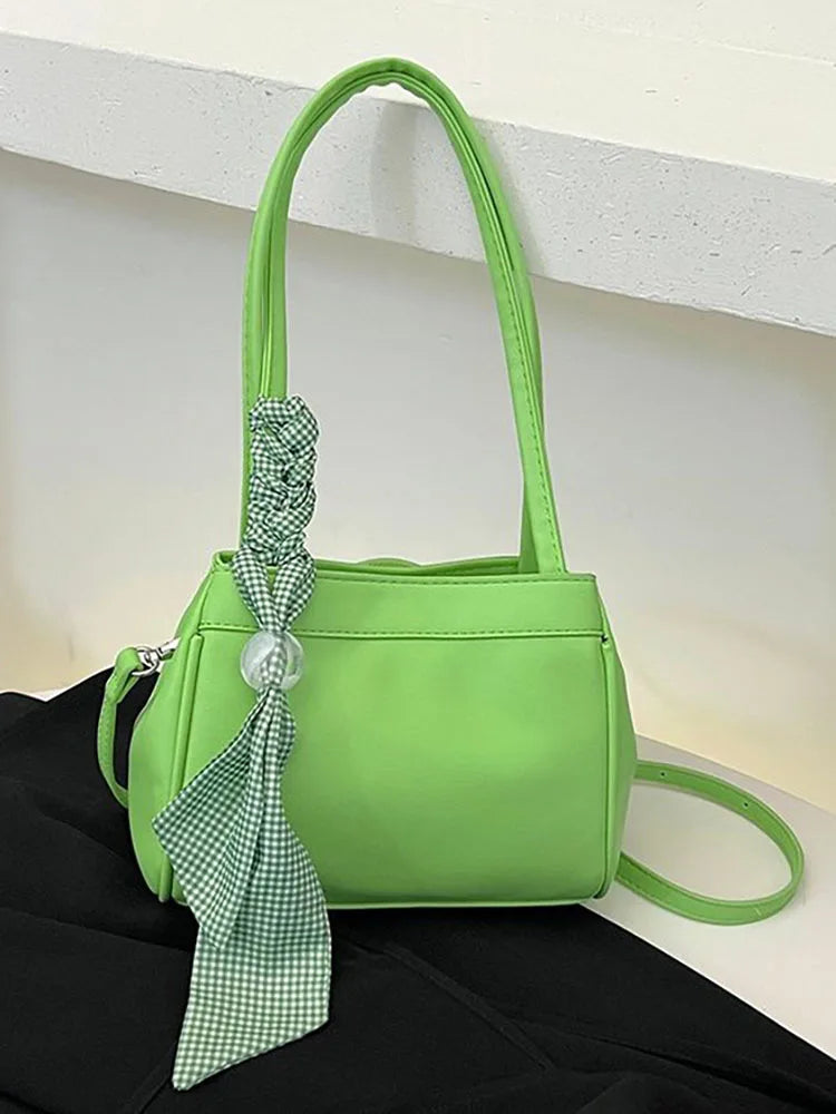 Solid Small Female Bag Top Handle Scarf Women's Bag Shoulder Handbags
