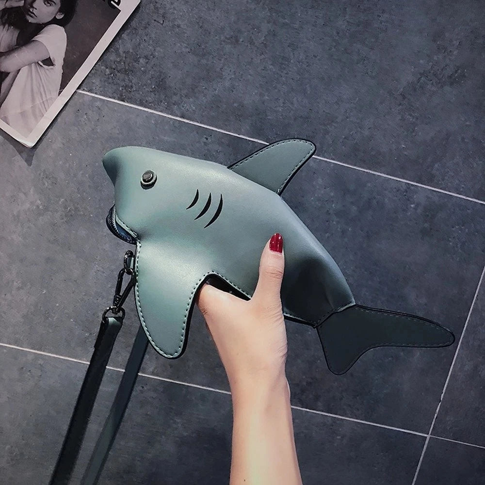 Shark Shape Bag Shoulder Handbag Top Leather Crossbody Cartoon Purse
