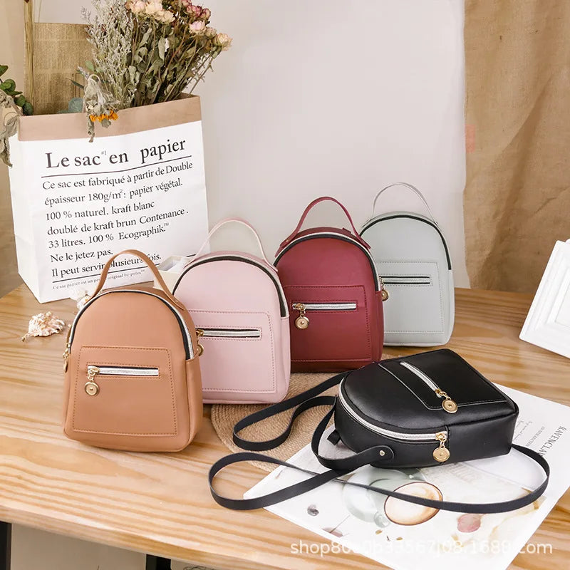 Mini Soft Leather Women Backpack - Small Bagpack Satchel Shoulder Bag