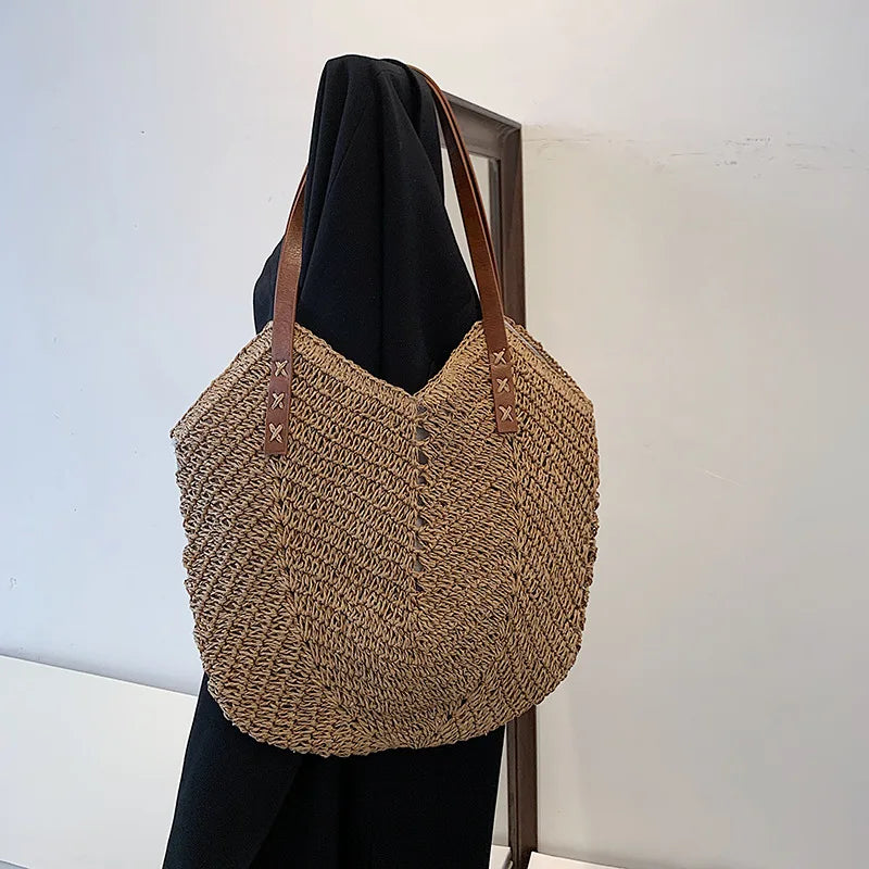 Raffia Round Barrel Woven Crossbody Bag Handbags Beach Shoulder